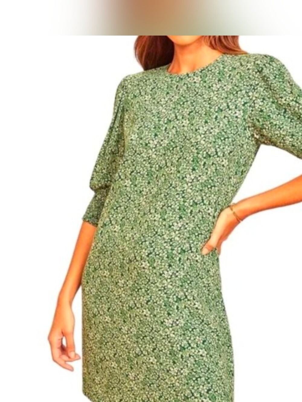 Reformation Lea Dress In Nikita Green Floral Disty Floral Crewneck Dress